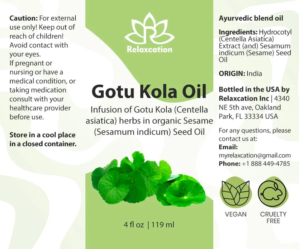 Gotu Kola (Centella Asiatica) Leaf Infused Sesame Oil Ayurvedic Herbal Hair & Skin Oil – Cold-Pressed, Unrefined, Plant-Based (2 Fl Oz)