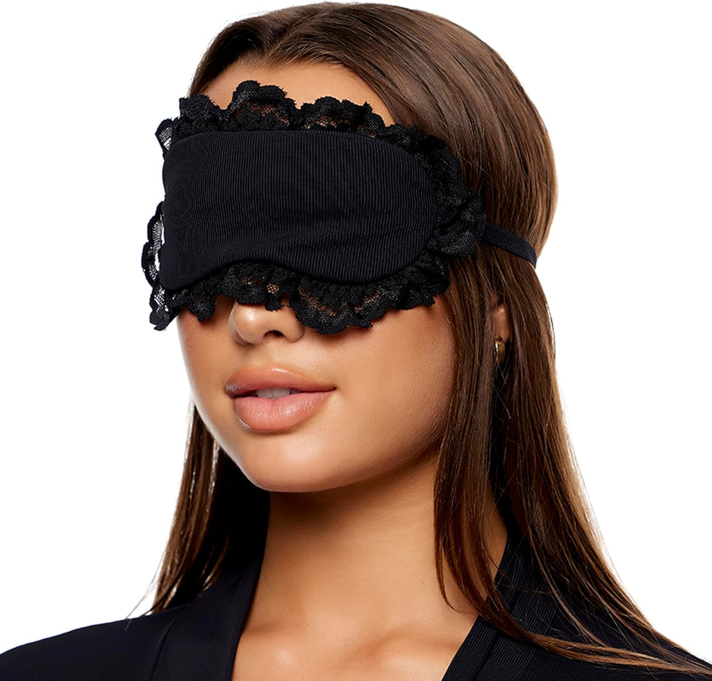 Self Care Ribbed Lace Eye Mask - Black
