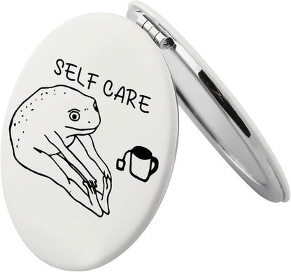 Humorous Frog Self-Care Makeup Mirror - Self-Love and Mental Health Awareness Gift for Frog Enthusiasts