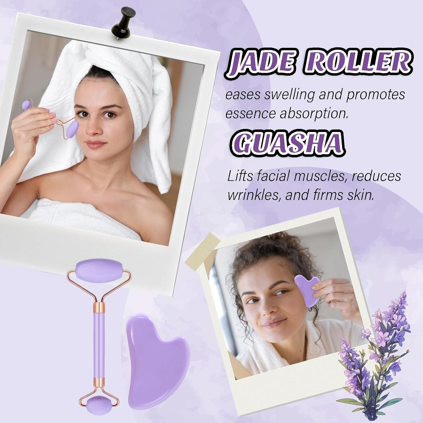 Gifts for Women, Spa Self Care Get Well Soon Gifts with Gua Sha Facial Tools, Thank You Gift for Wife, Coworkers, Friends, Gift Basket for Birthday Anniversary (Purple Pink)