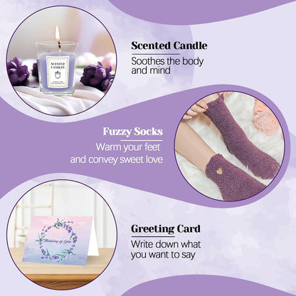 Gifts for Women, Spa Self Care Get Well Soon Gifts with Gua Sha Facial Tools, Thank You Gift for Wife, Coworkers, Friends, Gift Basket for Birthday Anniversary (Purple Pink)