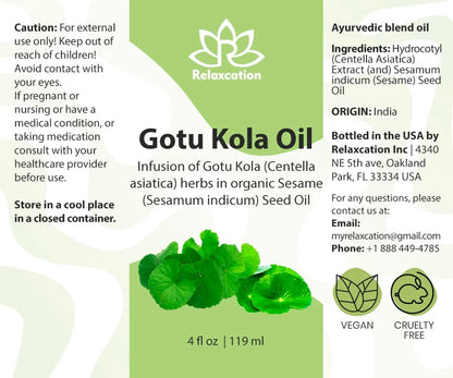 Gotu Kola (Centella Asiatica) Leaf Infused Sesame Oil Ayurvedic Herbal Hair & Skin Oil – Cold-Pressed, Unrefined, Plant-Based (2 Fl Oz)