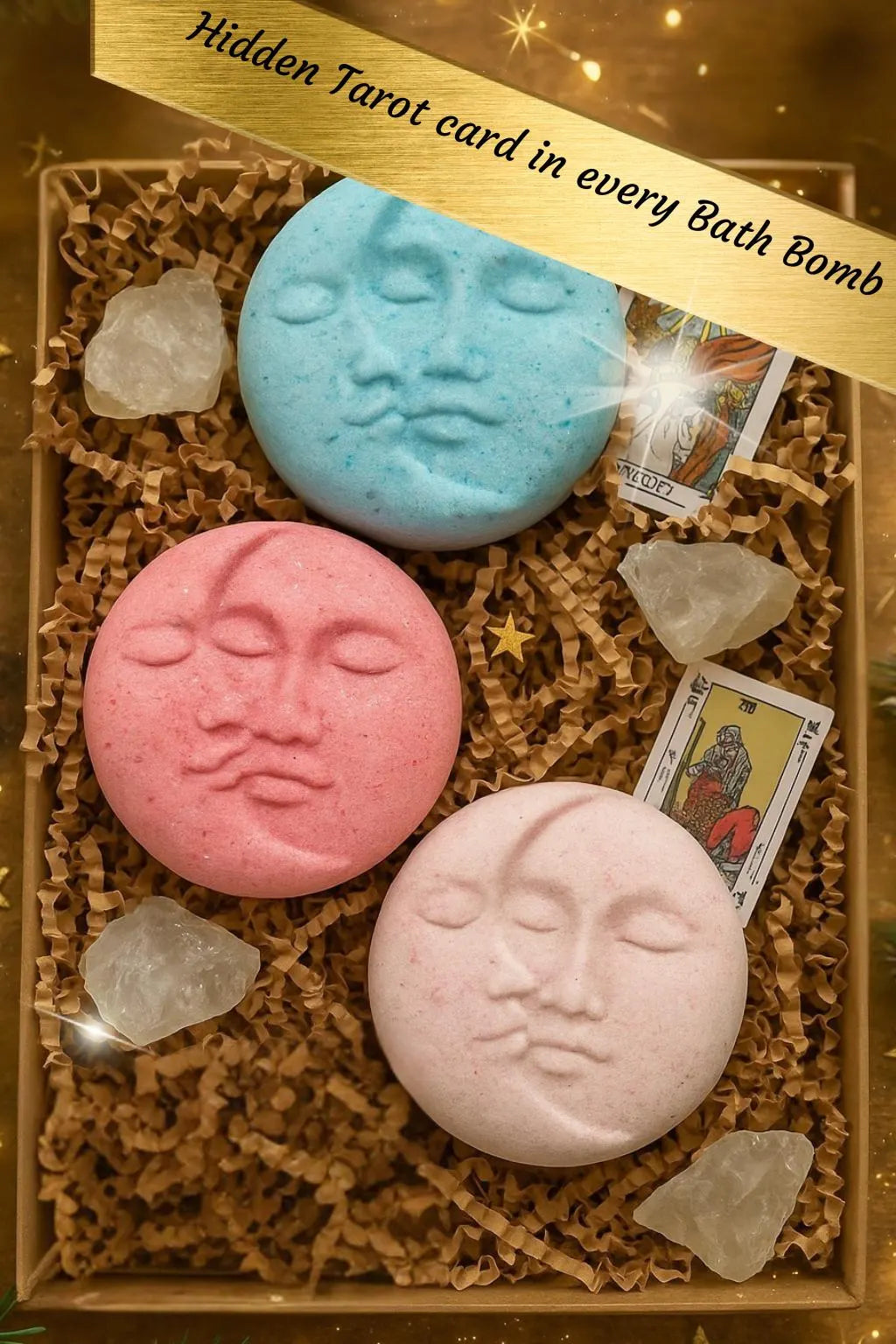 Moon Tarot Bath Bomb with Hidden Crystal & Tarot Card – Spiritual Self-Care Ritual