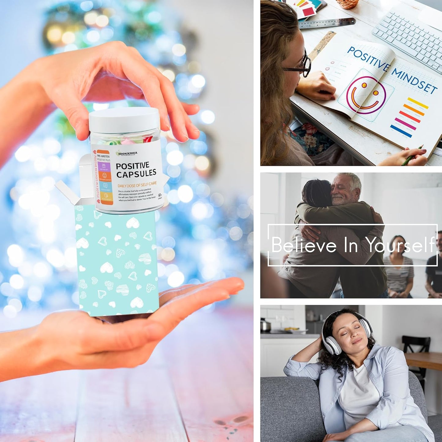 Positive Messages in a Bottle (60+ Positive Affirmations), Self Care Gifts for Women Men, Daily Positivity Self Care Kit with Pre-Written Inspirational Messages for Relaxation Mindful Calm