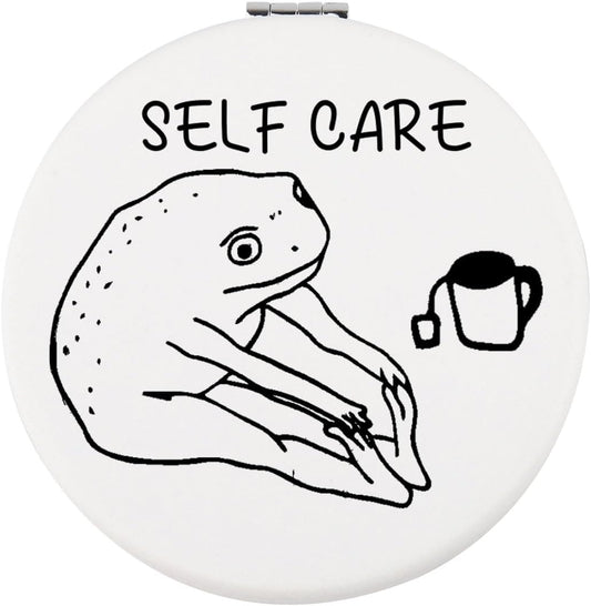 Humorous Frog Self-Care Makeup Mirror - Self-Love and Mental Health Awareness Gift for Frog Enthusiasts