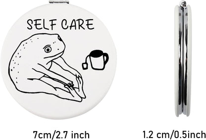 Humorous Frog Self-Care Makeup Mirror - Self-Love and Mental Health Awareness Gift for Frog Enthusiasts