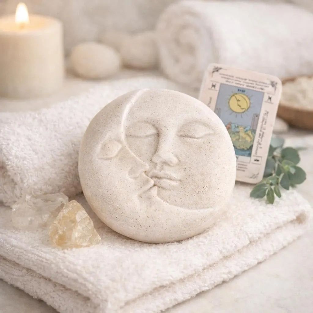 Moon Tarot Bath Bomb with Hidden Crystal & Tarot Card – Spiritual Self-Care Ritual
