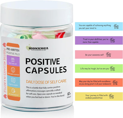Positive Messages in a Bottle (60+ Positive Affirmations), Self Care Gifts for Women Men, Daily Positivity Self Care Kit with Pre-Written Inspirational Messages for Relaxation Mindful Calm