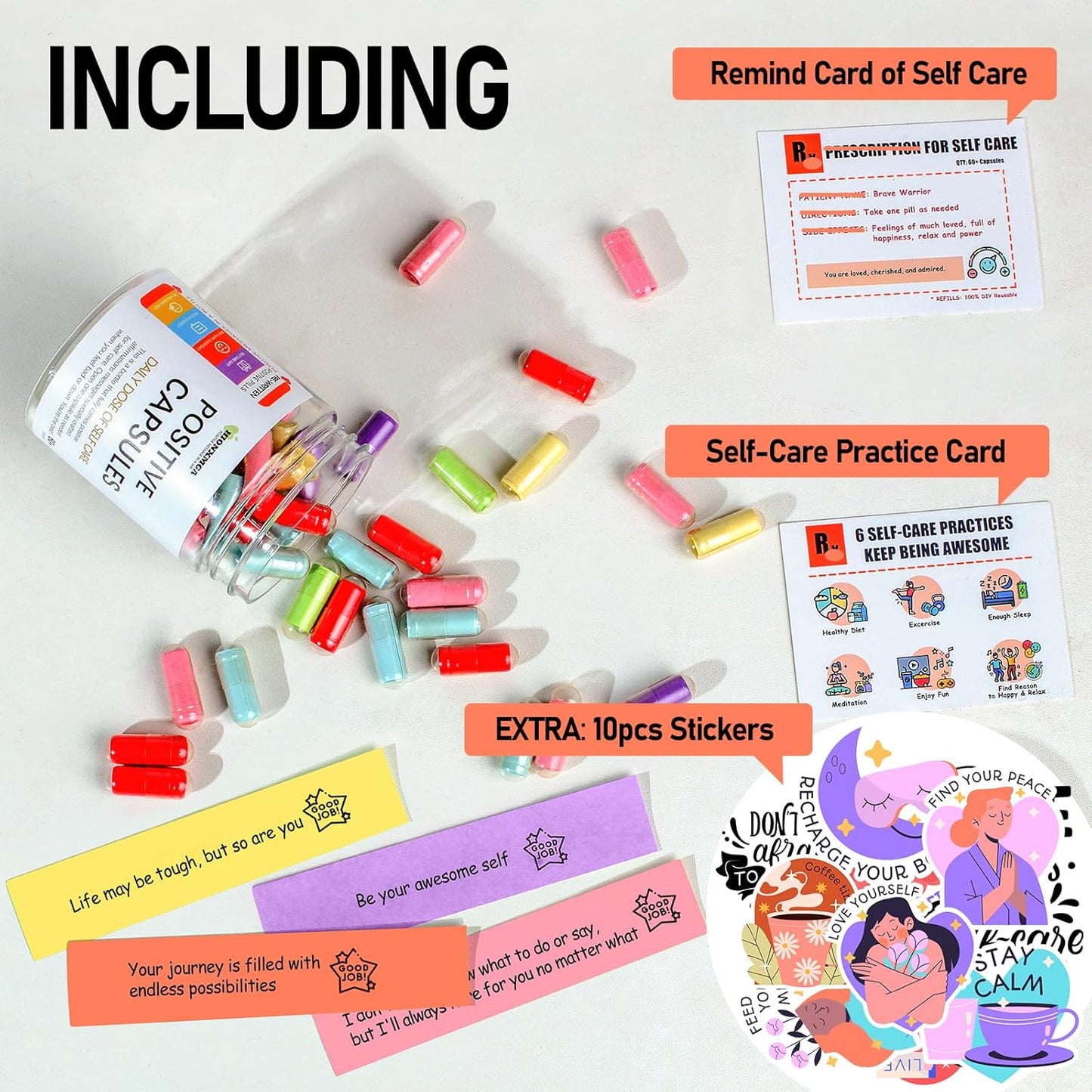 Positive Messages in a Bottle (60+ Positive Affirmations), Self Care Gifts for Women Men, Daily Positivity Self Care Kit with Pre-Written Inspirational Messages for Relaxation Mindful Calm