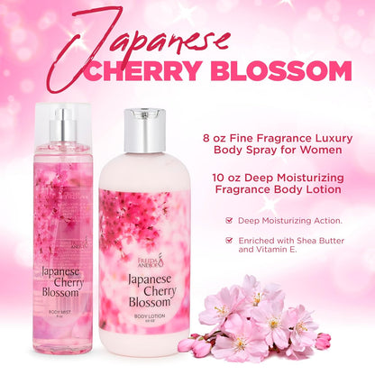 Home Spa Gift 10Oz Deep Moisturizing Fragrance Body Lotion & 8 Oz. Fine Fragrance Body Mist Set Self-Care Combo for Women & Girls (Cherry Blossom) – Mother'S Day Gift for Mom