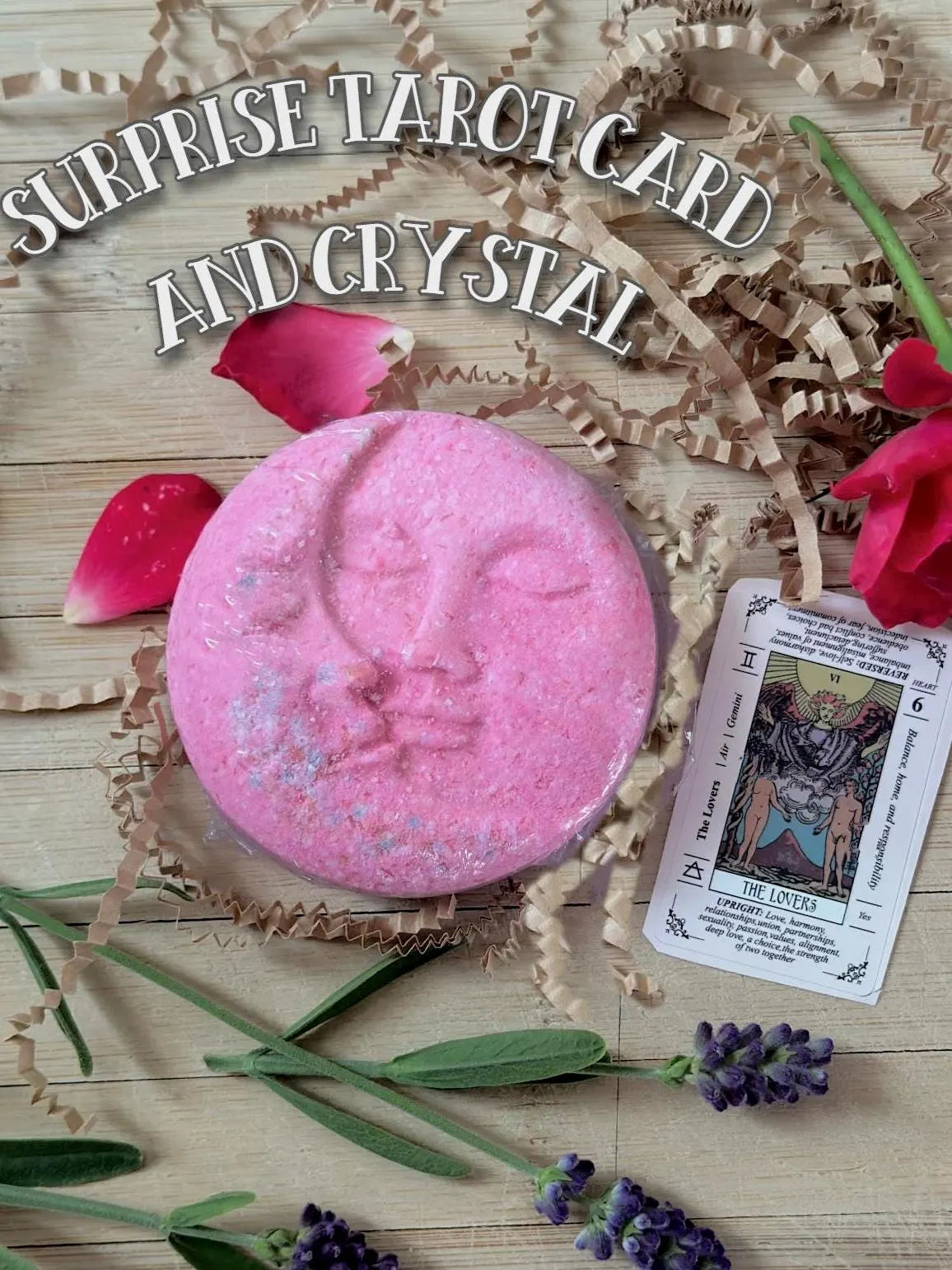 Moon Tarot Bath Bomb with Hidden Crystal & Tarot Card – Spiritual Self-Care Ritual