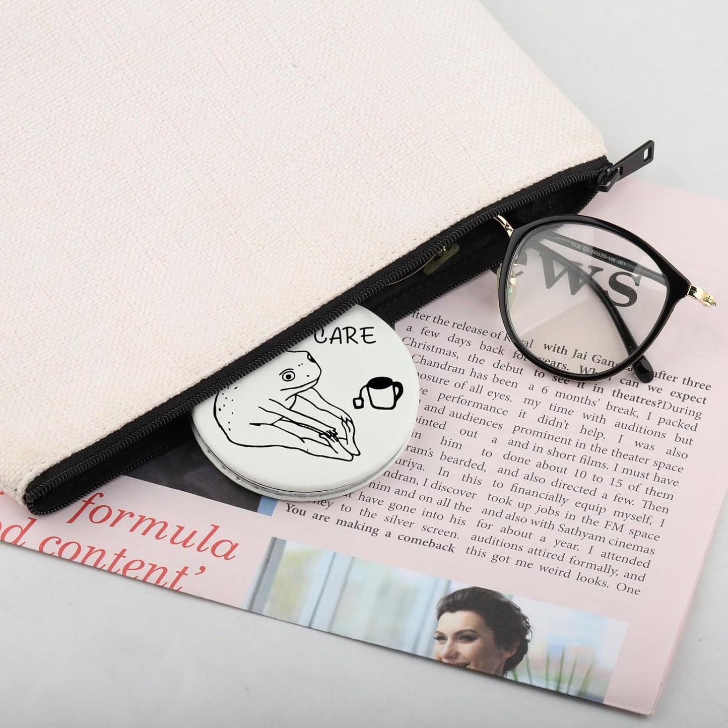 Humorous Frog Self-Care Makeup Mirror - Self-Love and Mental Health Awareness Gift for Frog Enthusiasts