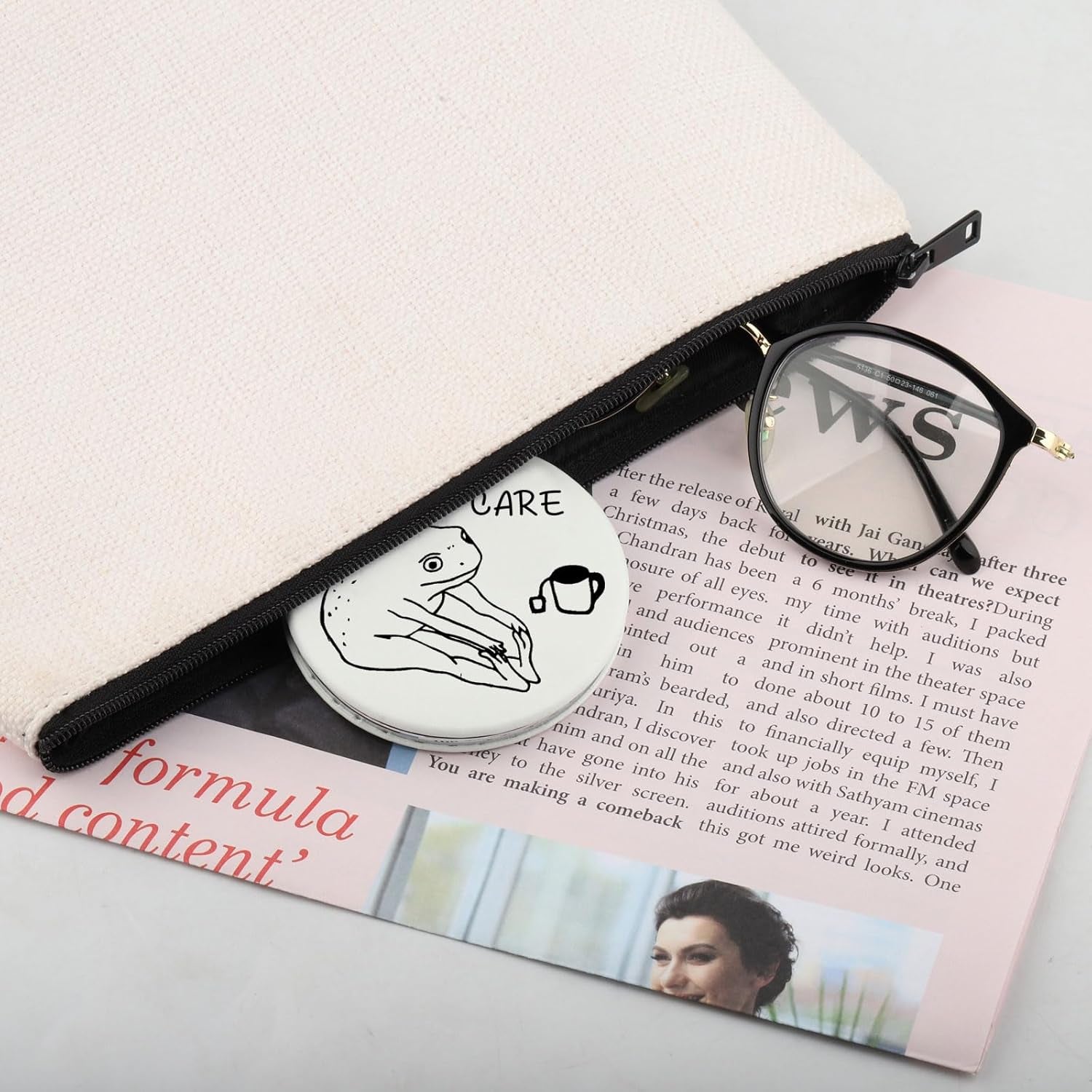 Humorous Frog Self-Care Makeup Mirror - Self-Love and Mental Health Awareness Gift for Frog Enthusiasts