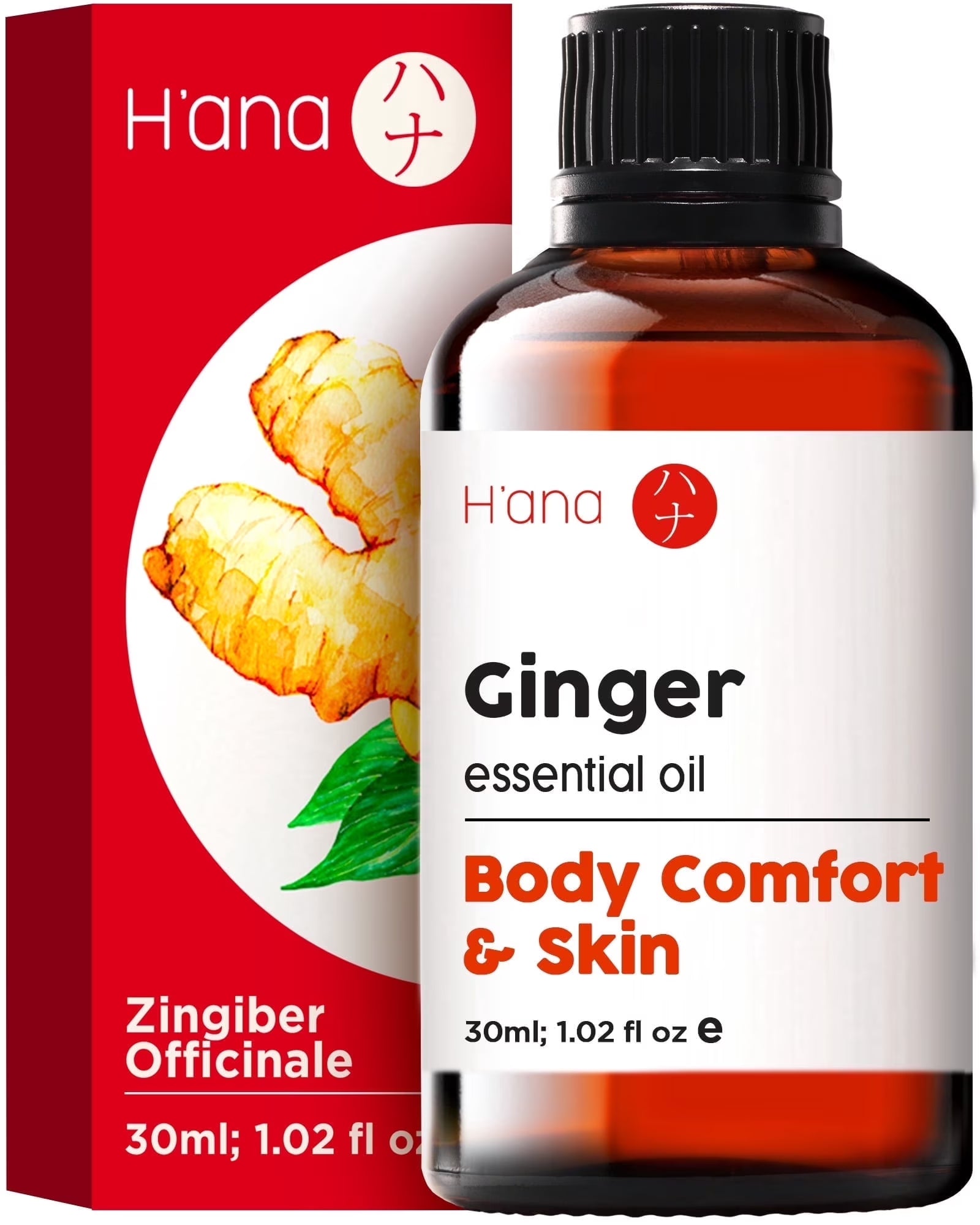 H'Ana Ginger Essential Oil for Hair, Skin, Diffusers, Aromatherapy, and Massage - with a Spicy, Gingery Smell (1 Fl Oz)