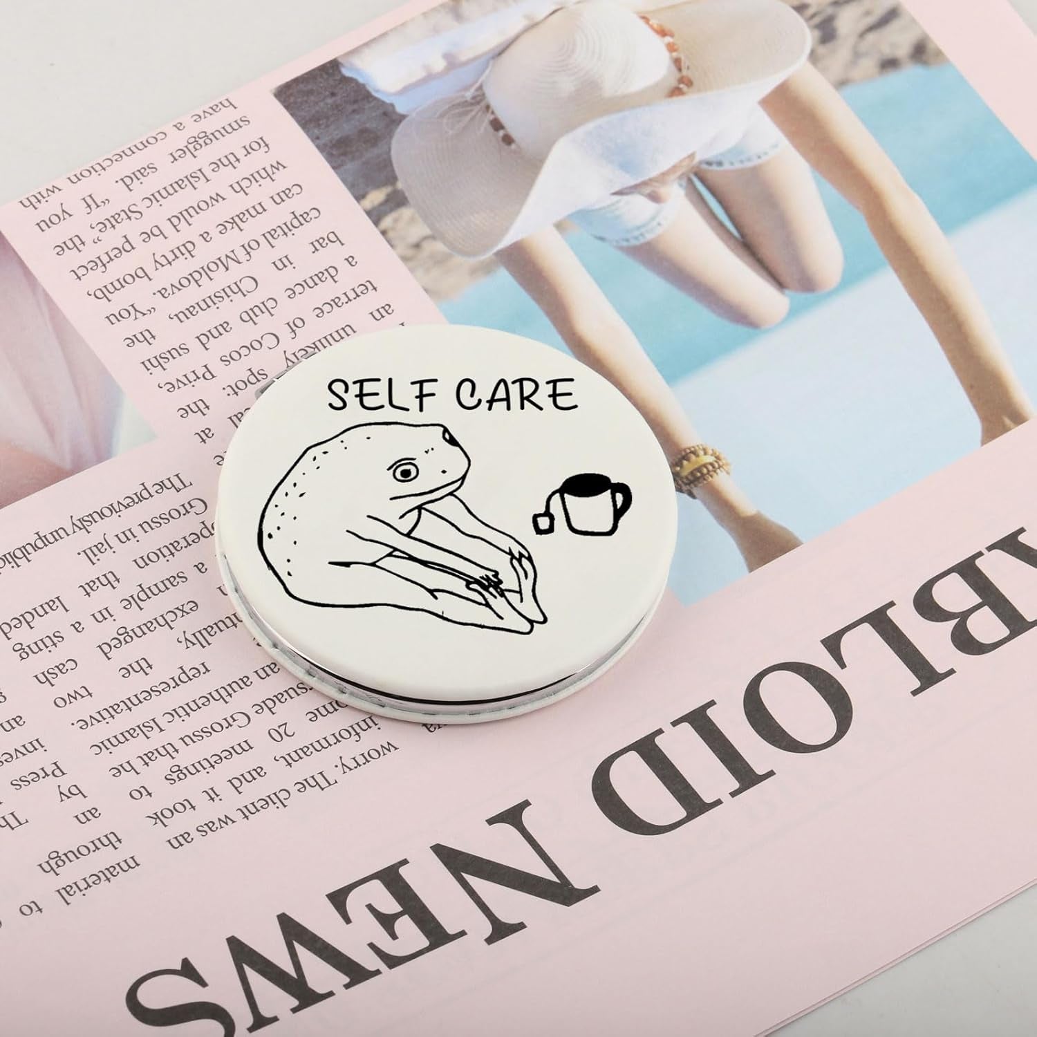 Humorous Frog Self-Care Makeup Mirror - Self-Love and Mental Health Awareness Gift for Frog Enthusiasts